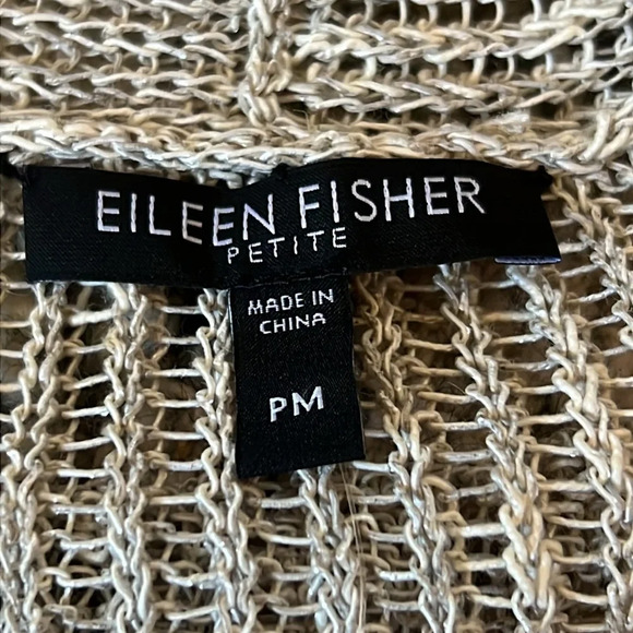 Eileen Fisher Petite Open Front Lace Knit Cardigan Beige Long Sleeve Sz Medium - Picture 7 of 8